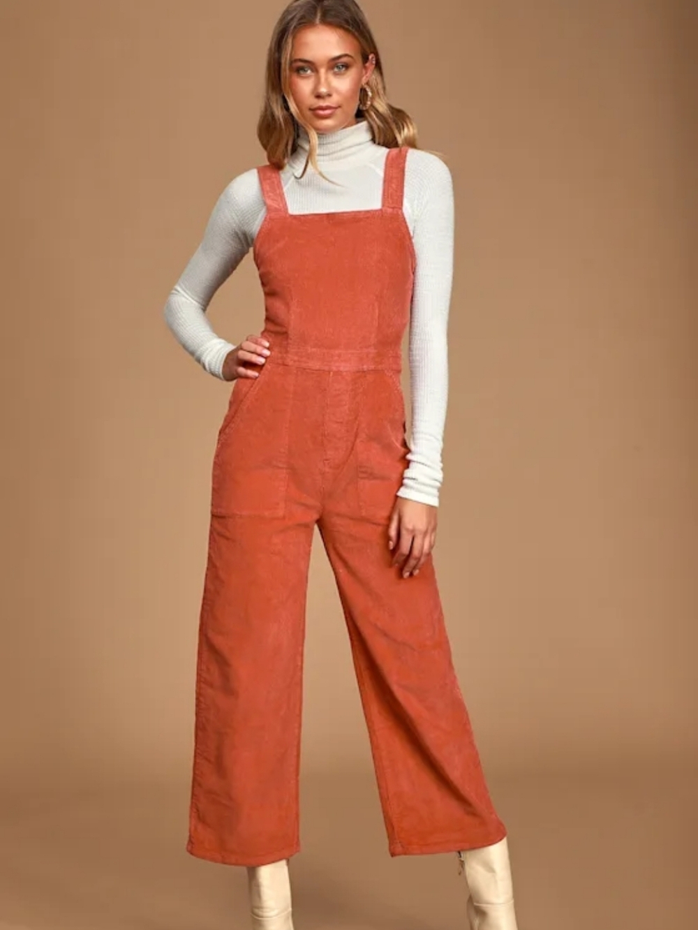 Billabong Rust Corduroy Wide-Leg Jumpsuit